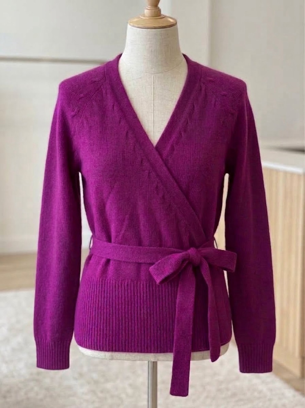 NWT Ann Taylor Angora Rabbit Hair Blend Wrap Cardigan Sweater Magenta Pink L